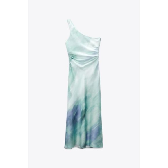 Zara Mint Green Satin One-Shoulder Midi Dress - Picture 12 of 12